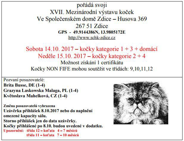XVII. mezinrodn vstava koek (FIFe) - 14. - 15. jna 2017