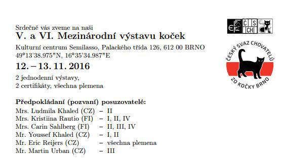 V. a VI. Mezinrodn vstava koek - 12. - 13. listopadu 2016
