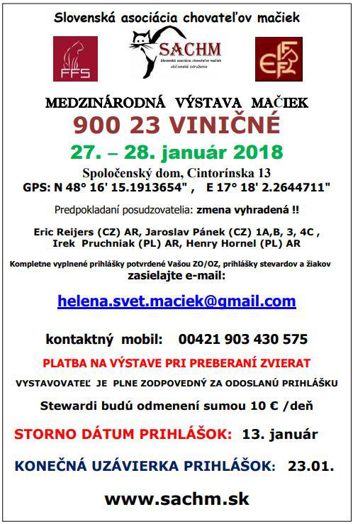 Mezinrodn vstava koek (FIFe) - 27. - 28. ledna 2018
